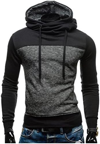 Sheng Xi Men Individuality Stitch Pullover Turtleneck Hooded Sweatshirts Black S
