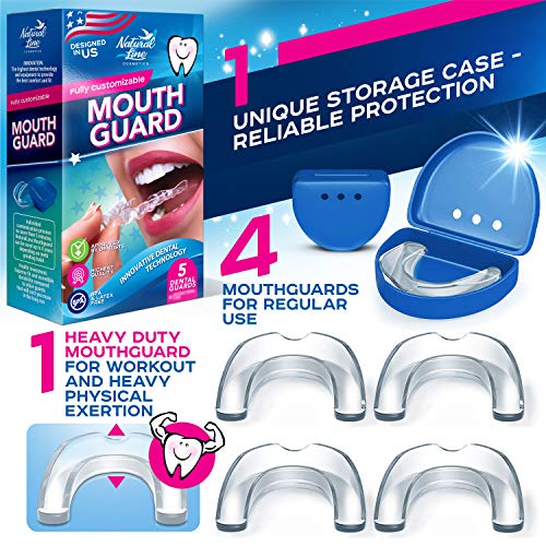 Mouth Guard for Teeth Grinding Night Clenching Bruxism Dental Guard Pack of 5 Moldable Mouthguards Sports Bite Anti Grind Sleep Guard