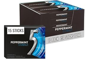 5 GUM Peppermint Cobalt Sugar Free Chewing Gum Bulk, Stimulate Your Senses While Listening to Your Favorite Music, Mini Purse Essentials, 15 Sticks (Pack of 10)