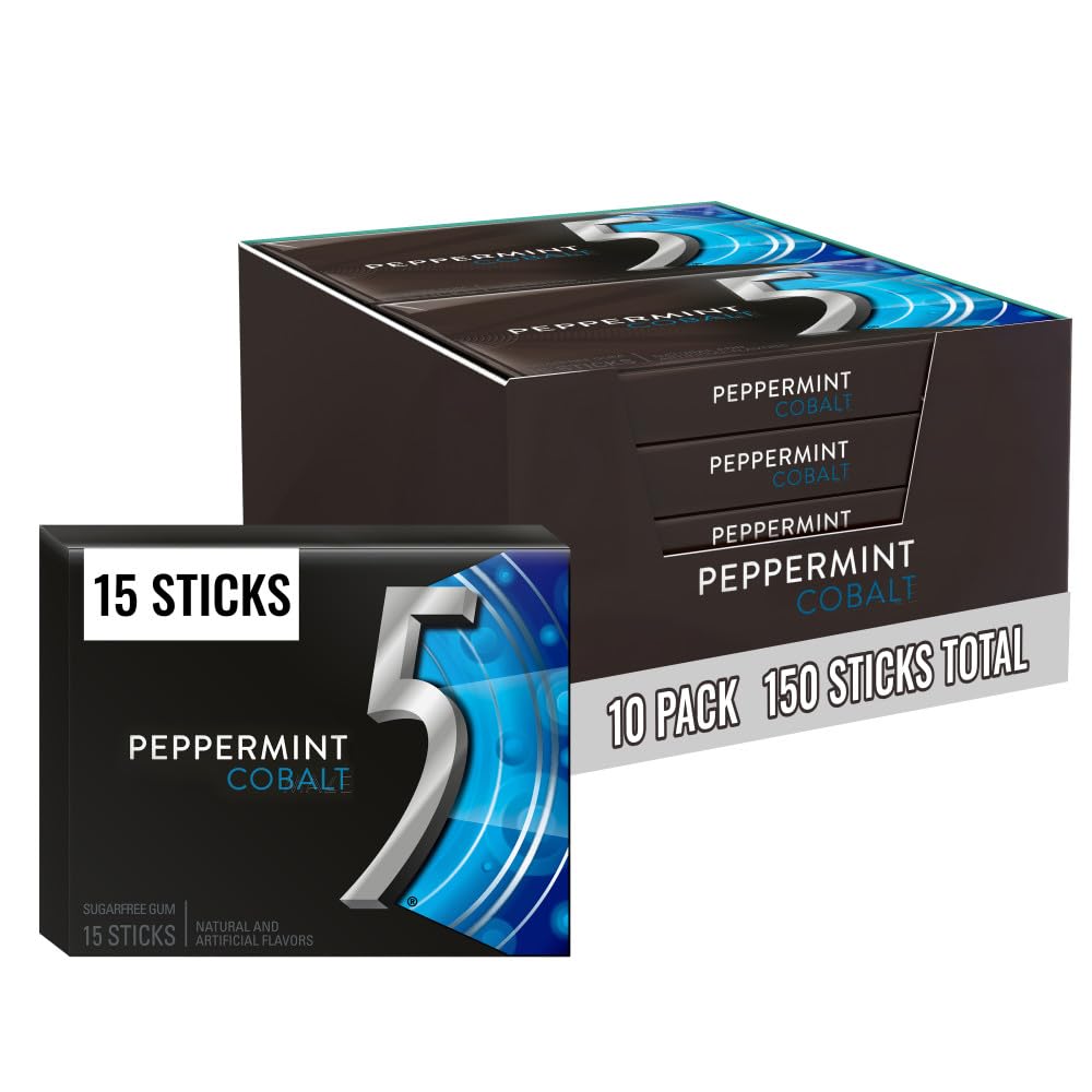 Wrigleys 5 Gum Cobalt Peppermint Flavoured Sugarfree Chewing Gum 15 Stick Pack Box Of 10 Packs