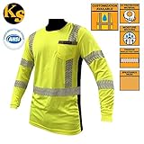 KwikSafety Class 3 High Vis Reflective Long Sleeve Moisture Wicking ANSI Safety Shirt - UV Protection, Contrasting Black Sides, FishBone Reflective Tape, & Left Chest Pocket, Yellow, Size XL