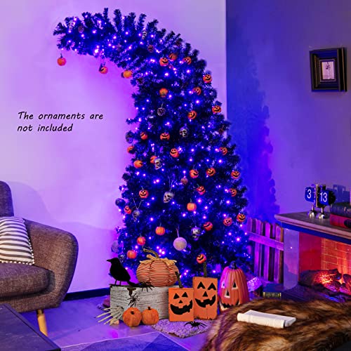 Goplus 7ft Prelit Black Christmas Tree, Hinged Artificial Halloween