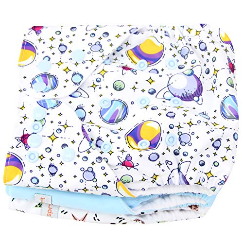 Langsprit Baby Cloth Diaper with Highly Absorbent Bamboo Inserts & Wet Bag,Reusable Unisex Baby Diapers,Baby Shower Gift (Space)
