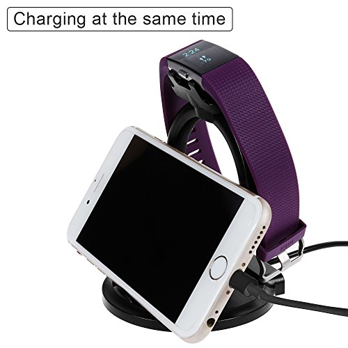 Zacro-Fitbit-Charge-2-Charger-Fitbit-Charge-2-Charging-Stand-Fitbit-Charge-2-Charger-Accessory-2-in-1-Charger-Stand-for-Fitbit-Charge-2-and-Universal-Cell-Phone-Black