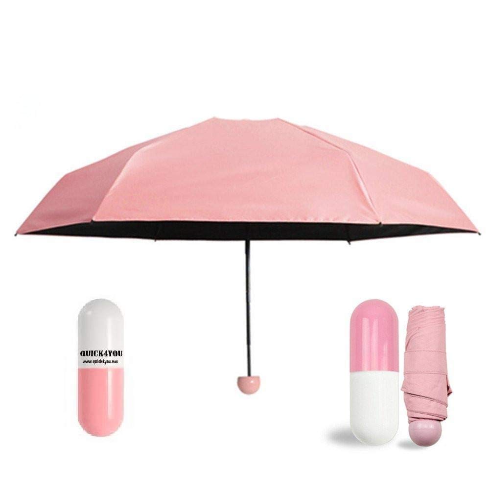 Quick4You Umbrella with Capsule Case Mini Folding Travel Capsule Umbrella Compact Fast Drying (Pink)