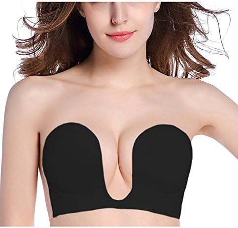 starandrain Strapless Bra Push up Bras for Women Deep U-Shaped Backless Adhesive Bra Black A