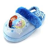 Frozen Girls Scuff Slippers (L (9/10) M US Toddler, Elsa & Anna Blue)