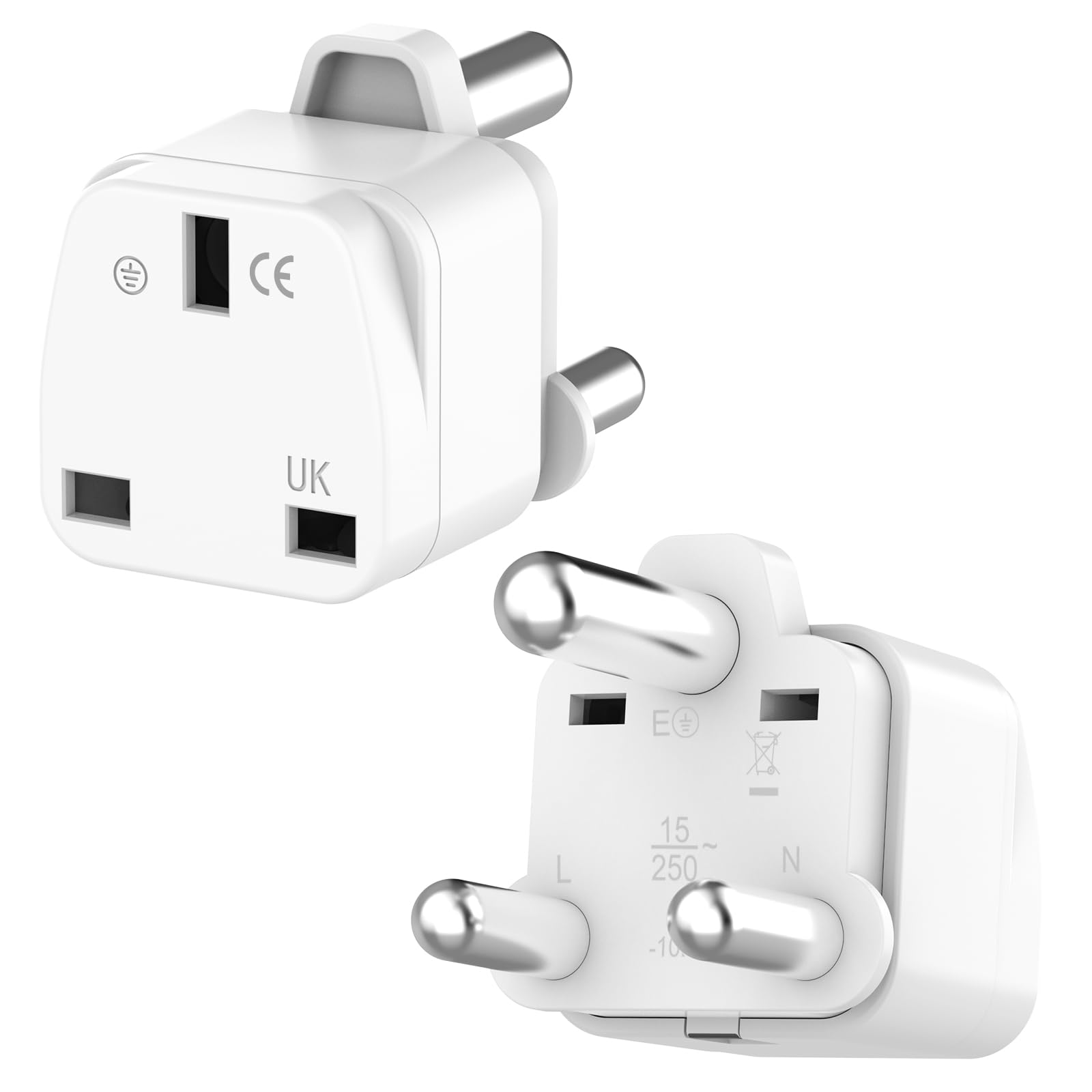Loydia UK to South Africa Plug Adapter, 2 Pack UK to South Africa Travel Adapter Converter Plug, 3 Pin South Africa Travel Adaptors for Botswana, Lesotho, Swaziland, Namibia, Sri Lanka (White, Type M)