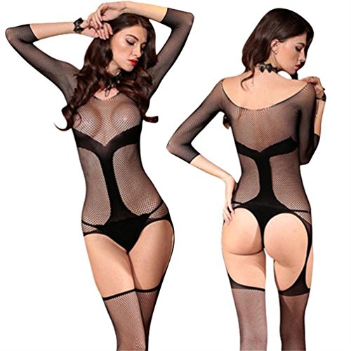 BOOMLEMON Women's Crotchless Bodystocking Sexy Fishnet Lace Lingerie Bodysuit