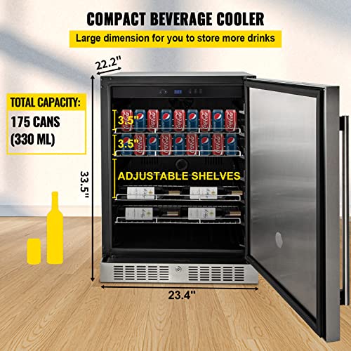 VEVOR 24'' Builtin Beverage Cooler, 5.3 cu.ft. Stainless Steel