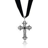 PINK TOWN Gothic Black Lace Choker Necklace for Women Vintage Black Red Crystal Cross Pendant Necklace Goth Cross Necklace Halloween Birthday Party Jewelry
