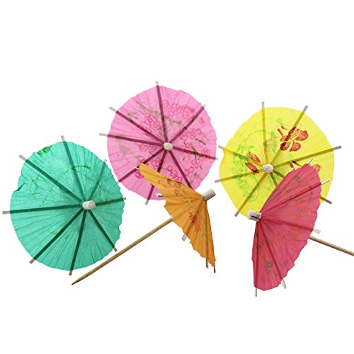 ISusser 144pcs 4 Inch Multicolor Paper Cocktail Drink Umbrellas, Hawaiian Tropical Cocktail Parasols - Thumbnail 2