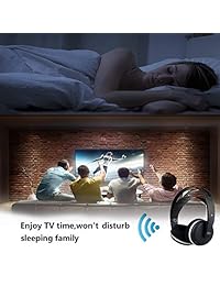 Auriculares inalámbricos universales para TV, auriculares monofásicos estéreo con orejas de radiofrecuencia con base de carga, volumen de baja latencia ajustable para videojuegos PC móvil, batería de 25 horas,  1 año de garantía