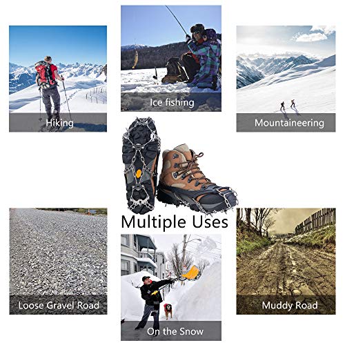 Uelfbaby Walk Traction Cleats Ice Snow Grips Anti Slip Stainless Steel Spikes 19 Teeths Crampons for Boots Shoes L/XL/XXL - Thumbnail 4