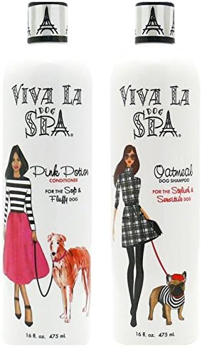 Cardinal Laboratories Viva La Dog Spa Oatmeal Shampoo,Tropical Fusion Scent,16 oz, and Pink Potion Conditioner, Kiwi Berry Scent, 16 oz