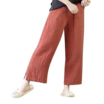 VJGOAL Damen Hose mit Weitem Bein, Frauen Elegant Retro Große Größen Freizeit Lose Baumwolle und Leinen Strandhosen