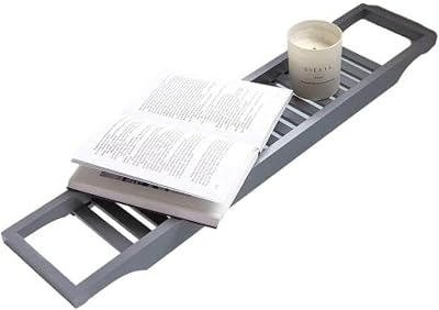 Vencier Eco-Friendly Slimline Bamboo Bath Bridge Rack Caddy Shelf Grey