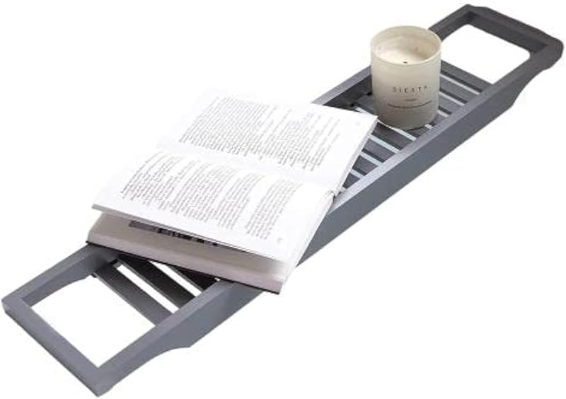Vencier Eco-Friendly Slimline Bamboo Bath Bridge Rack Caddy Shelf Grey