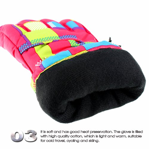 SF.Z Ski Gloves, Snowboard Cycling Snowmobile Biking Athletic Gloves, Waterproof Windproof Snow Proof Warm Breathable Fashion Comfortable Flexible Gloves for Women(Rose Red Grid/Medium) - Thumbnail 4