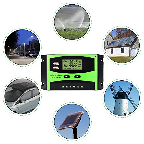 30A Solar Charge Controller Solar Panel Battery Intelligent Regulator with Dual USB Port PWM LCD Display 12V/24V