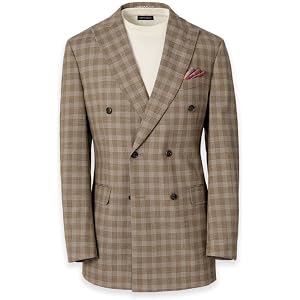 Paul Fredrick Men's Plaid Cotton Blend Double Breasted Peak Lapel Suit Jacket