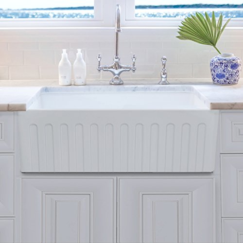 Nantucket Sinks 33 Inch Reversible Fireclay Farmhouse Sink with Grid