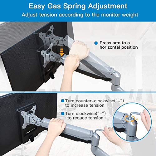 Huanuo Triple Monitor Stand - Height Adjustable Gas Spring 3 Monitor Arm Desk Mount, Full Motion Articulating Vesa Bracket Fits 13 to 32 Inch Screens with Clamp Grommet Mounting Base