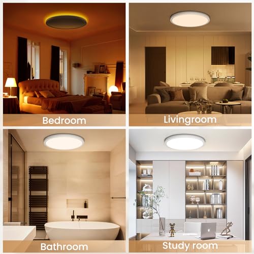 Tyreses LED Deckenleuchte Dimmbar 24W 2800LM, Deckenlampe mit Fernbedienung, 1800K Dimmbar Nachtlicht, 3000K-6500K Schlafzimmer Lampe für Schlafzimmer, Kinderzimmer, Wohnzimmer, Badezimmer, Ø30cm