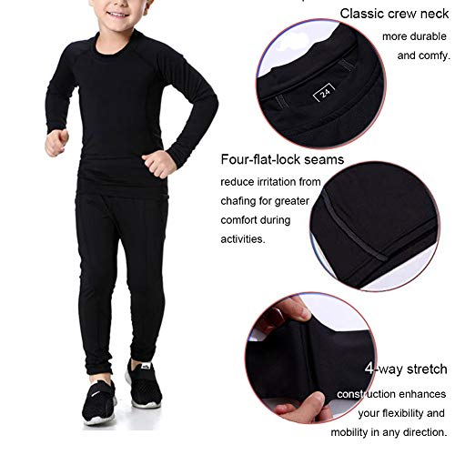 Sanke Boys Soccer Practice Long Sleeve Shirt & Pants 2PCS Compression Set