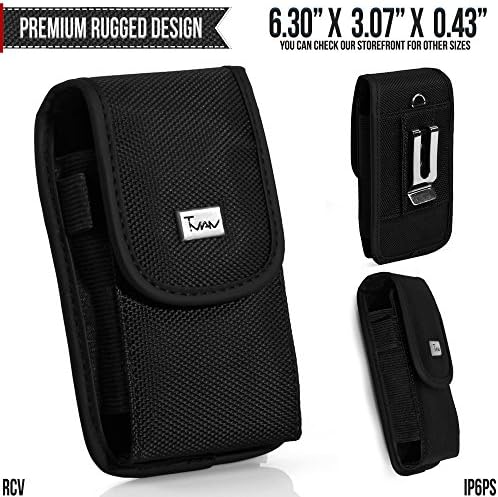 Alcatel A30 Fierce Belt Pouch, TMAN [Rugged Vertical] Metal Clip Holster/Hook Loop Closure Cover with Belt Loop Carrying Protective - Fits Cellphone without any Case