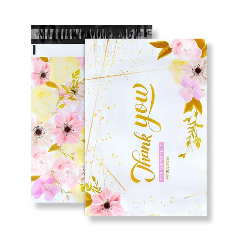 Repackbiz 100x Purple Flower Thank You Mailing Bags - 10x13 Inch (25x33CM), Self-Seal, 1 Count