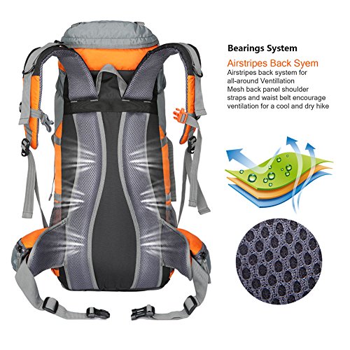 seenlast 50L Unisex Travel Hiking Backpack Outdoor Sport Daypack Water-Resistant Bag with Rain Cover for Climbing Camping Touring Mountaineering(Orange)