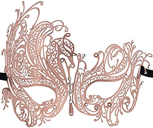 Masquerade Mask Mardi Gras Mask Laser Cut Mask Filigree Shiny Metal Mask (Rose Gold)