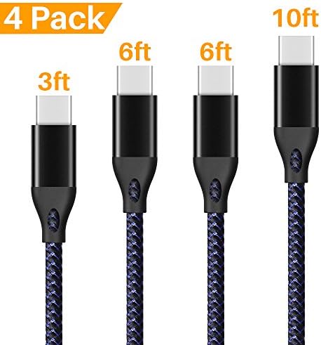 USB Type C Cable, Aonlink USB C Cable 4Pack 3FT 6FT 6FT 1OFT Nylon Braided Fast Charging Cable for Galaxy S8,S8 Plus, Nexus 5 X 6P, LG G6 V20 G5, MacBook-Blue&Black