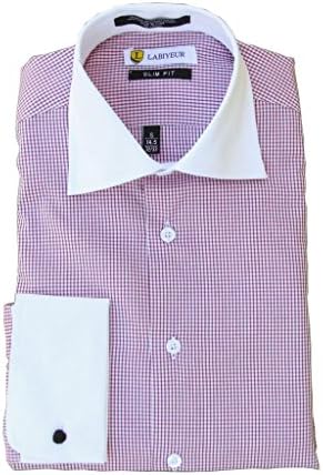 Labiyeur Men's Slim Fit Checked Dress Shirt S/14.5 | 32-33 Red Checked