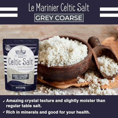 Le Marinier Celtic Salt Organic Grey Coarse, 1.1lb - 18oz. Mineral Rich 100% Natural and Unrefined French Sea Salt Organic. Hand Harvested Mineral Sea Salt, Sel Gris (1.1lb Grey Coarse)