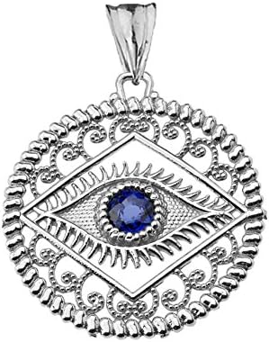 Exquisite Sterling Silver Evil Eye Filigree Charm Pendant with Blue Center