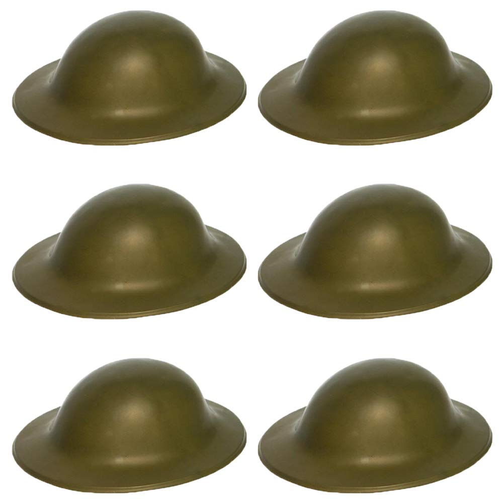 HENBRANDT 6 x Adult Green British Army Soldier Helmet Military Brodie Style WW1 WW2 Tommy Helmet Shrapnel Tin Hat Home Guard One Size Halloween Fancy Dress Accessories for Men and Women