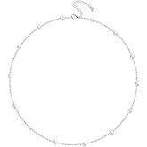 FUNEIA Dainty Pearl Necklace for Women 14K Gold Plated Faux Pearl Choker Necklaces Trendy White Silver Small Pearl Necklace Strand Wedding Prom Bridal Pearls Jewelry 14/16/18/20 Inches