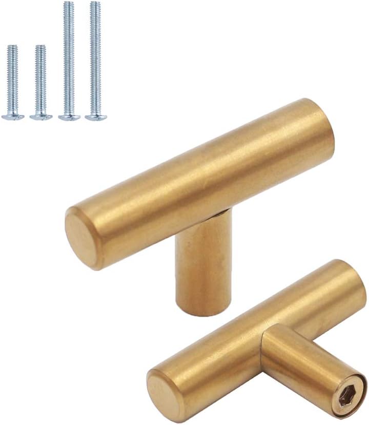 Goldenwarm Drawer Knobs Gold Single Hole Gold Cabinet Knobs and Pulls Door Cupboards Drawers Bedroom Furniture Handles 50mm/2in Overall Length Brushed Brass
