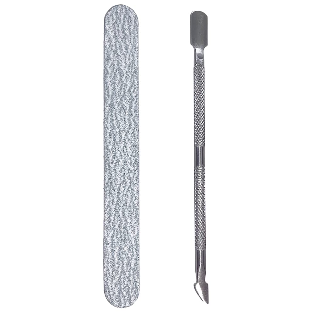 Glam'Up Paris Duo Manicure Files 100/180 Grit + Metal Cuticle Pusher - Double Head Cuticle Pusher - Double Sided Nail File
