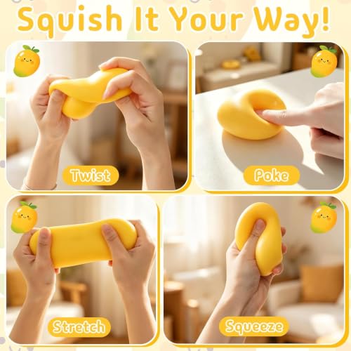 ORCHID M® Gold Mango Squishy, Fast Rebound Fidget Stress Relief Realistic Fruit Squeeze Toy, Anxiety Sensory Stress Squishy Hand Toys, Calming Adults Fidget Toys