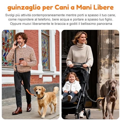 X XBEN 4-in-1 Hands Free Dog Leash, Running Leash for Dogs with Waist Belt and Double Handles, Multifunctional Leashes for Medium and Large Dogs, Anti-Pull 0.8-2.2M