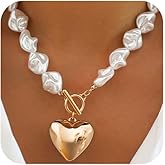 Statement Chunky Gold Heart Pendant Necklace for Women Trendy Boho Baroque Pearl Chain Choker Big Silver Love OT Buckle Necklaces Party Prom Jewelry Gift