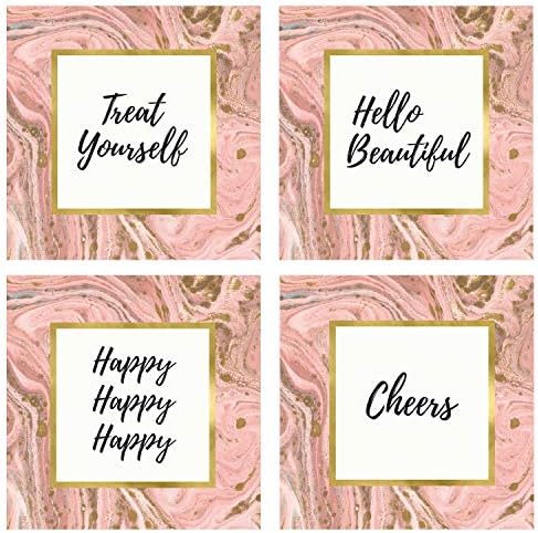 CB Gift Heartfelt Collection Glass Act Set of 4 Coasters, 4 x 4, Pink