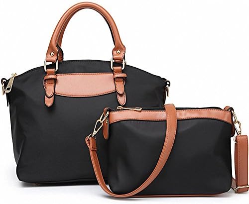 Nylon Bag For Women 2 Piece Set,Casual Lash Package Shoulder Tote Purse Handbags (Black)