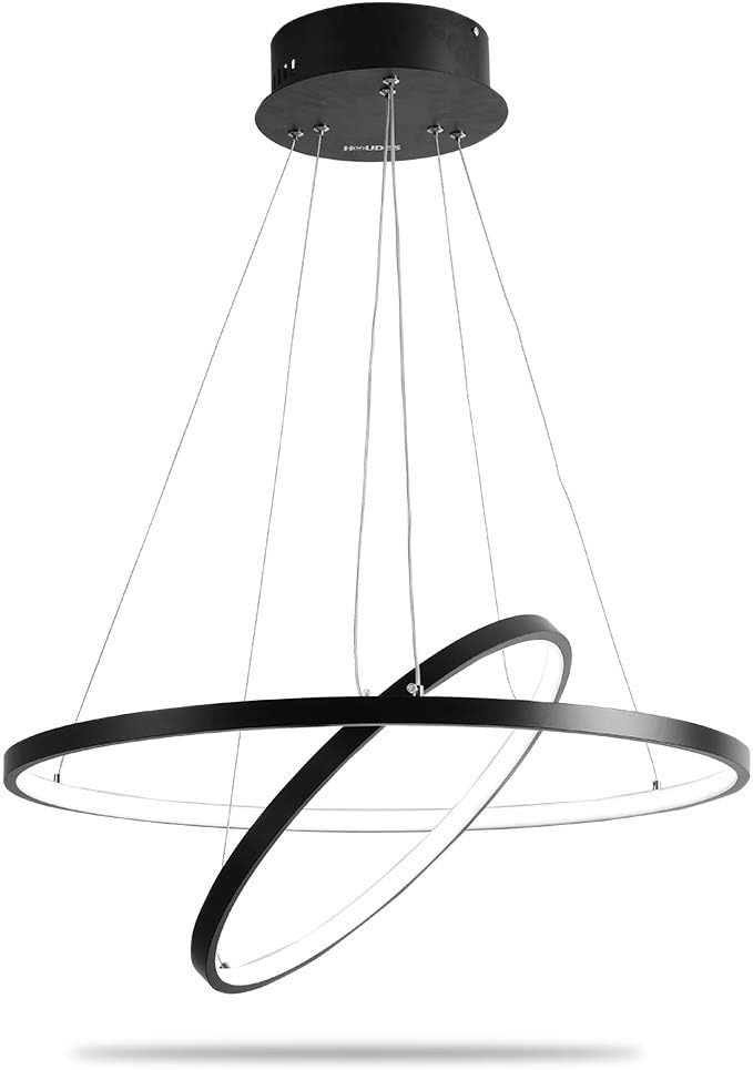 Houdes Black Color Chandelier Modern LED Ceiling Lights Fixtures Chandelier Lighting Dining Room Pendant Lights Contemporary 3 Rings Adjustable (40CM 60CM Cool White 6000K)