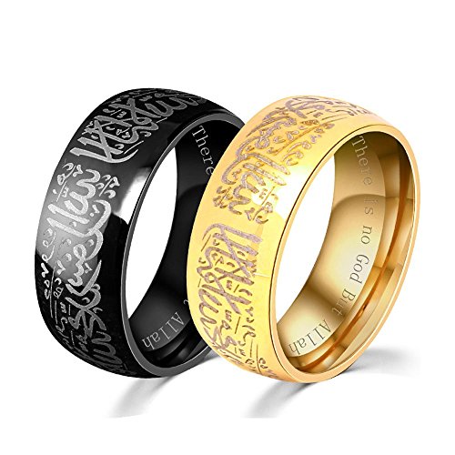 8MM Black Plated Stainless Steel Ring Muslim Jewelery Band with Shahada Size 8