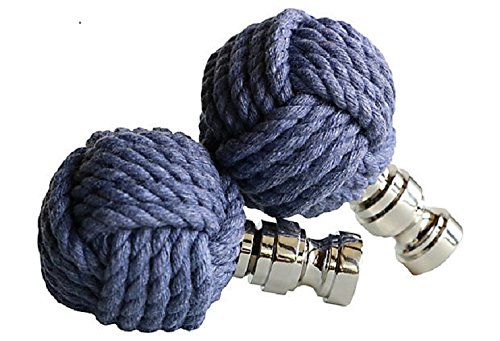 Nautical Knot Lamp Finials in Blue on Shiny Chrome Bases - A Pair