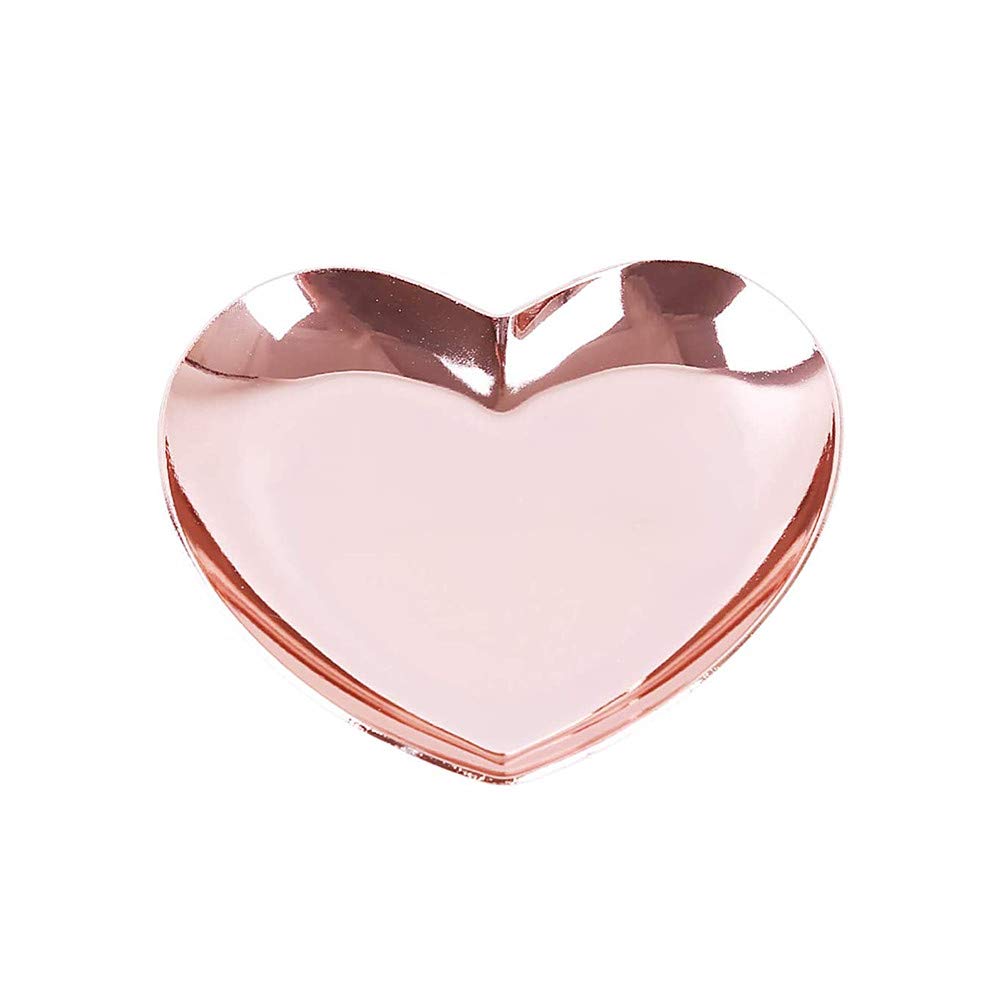 Jewelry Storage Tray Stainless Steel Ring Tray Heart Shaped Tray for Ring Necklace Jewelry (Rose Gold)